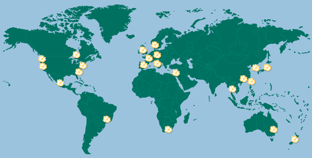 global map of Natural Plant Products' distribution network